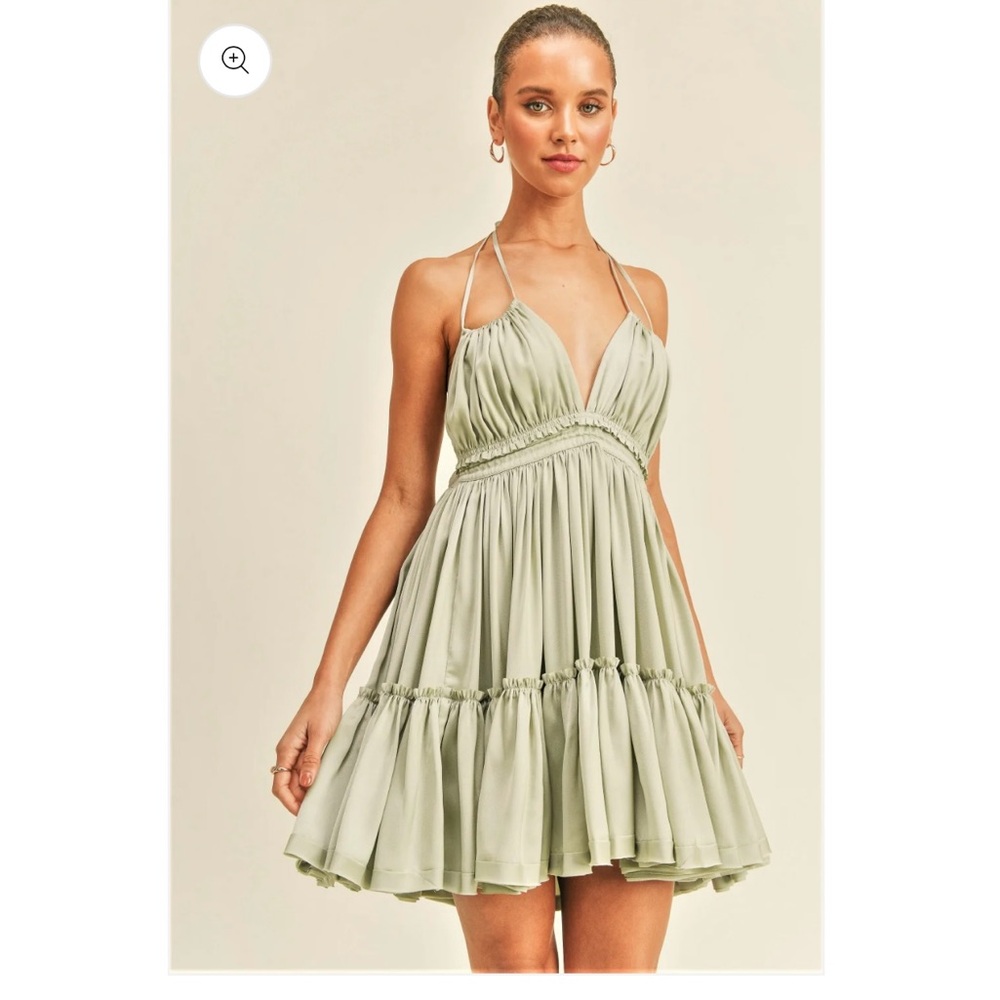 Reset By Jane Elegant Sage Green Halter Dress